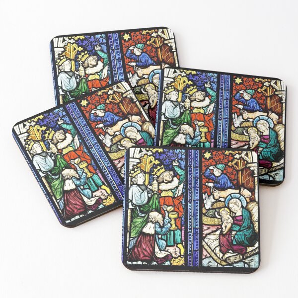 Item preview, Medieval Stained Glass Painting Nativity Adoration Scene Christmas designed and sold by worldways.