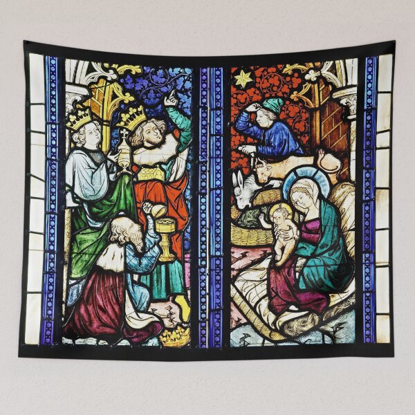 Item preview, Medieval Stained Glass Painting Nativity Adoration Scene Christmas designed and sold by worldways.
