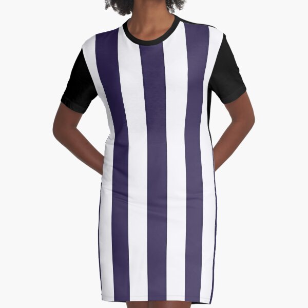 Medium NAVY BLUE and WHITE Vertical STRIPES Graphic T-Shirt Dress