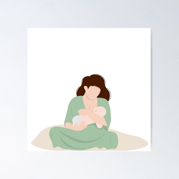 Breastfeeding illustration, mother feeding a baby with breast with