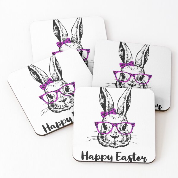 Item preview, Bunny Rabbit with pink Leopard Print Glasses Bow Happy Easter designed and sold by Rabbitti.