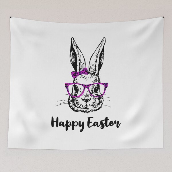 Item preview, Bunny Rabbit with pink Leopard Print Glasses Bow Happy Easter designed and sold by Rabbitti.
