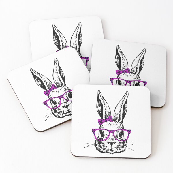 Item preview, Bunny Rabbit with pink Leopard Print Glasses Bow  designed and sold by Rabbitti.