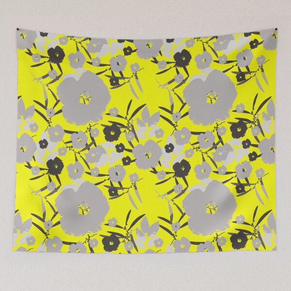 Item preview, Bold Blossoms - Gray and Black on Yellow designed and sold by AlteredAtelier.