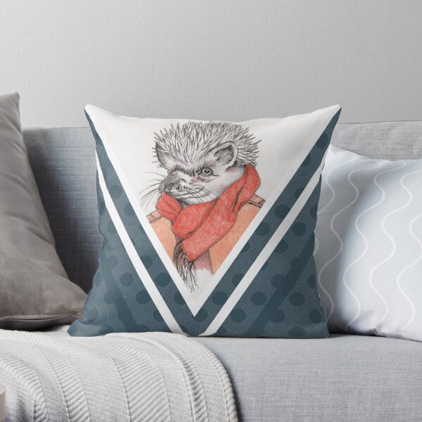 Animals in Suits Hedgehog in a Scarf Throw Pillow