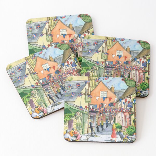 Bunting in Swan Yard, Cirencester, UK Coasters (Set of 4)