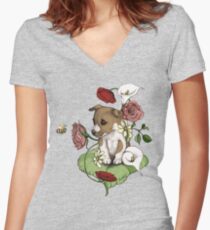 Puppy Bouquet Women's Fitted V-Neck T-Shirt