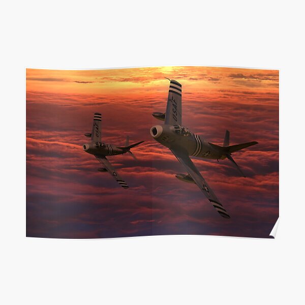 Vintage Images Canvas Wall Decor Prints - 1950s Four US Air Force F-84 Thunderjet Fighter Bomber Airplanes in Flight Formation ( Military > Air Force