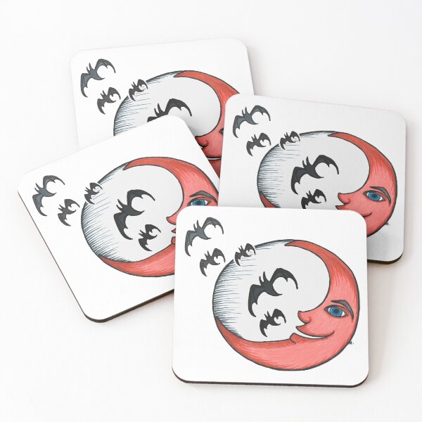 Item preview, Smiling Crescent Moon with Bats designed and sold by The White Bat.