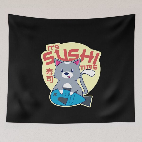 Item preview, Kawaii Cute Anime Cat Eating Kawaii Fish It's Sushi Time designed and sold by csaron92.