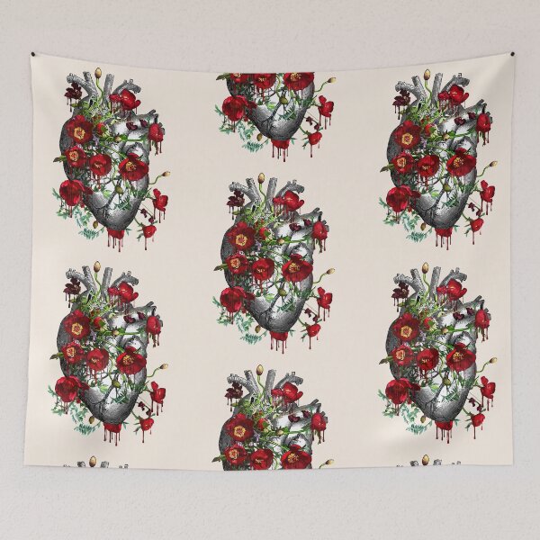 Item preview, Blood red Floral Human heart with red anemones designed and sold by Collagedream.