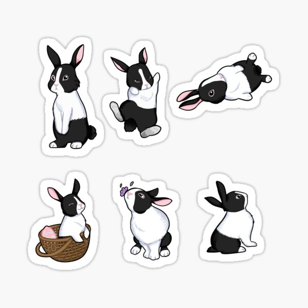 Cute Dutch Black and White Bunnies Pack Sticker