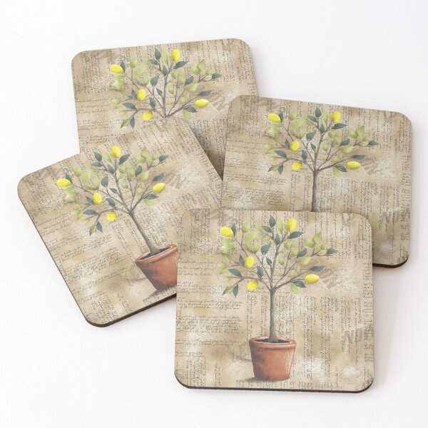 Item preview, Vintage lemon tree pot against lemonade recipe background designed and sold by Gayle McCabe.