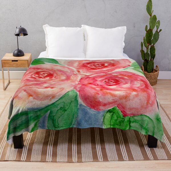 Item preview, Warm Red Roses in a Blue Vase - Watercolor Art designed and sold by DaisyGirlDesign.