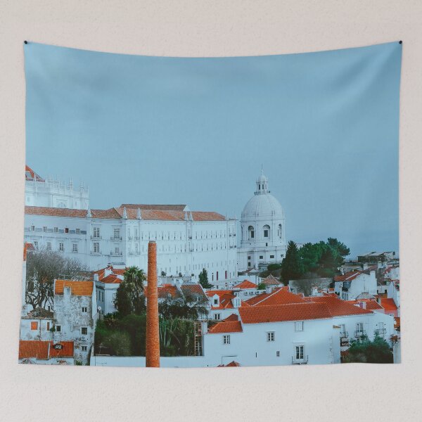 Item preview, Lisbon, view of Alfama old town district on cloudy day designed and sold by TravelDrone.