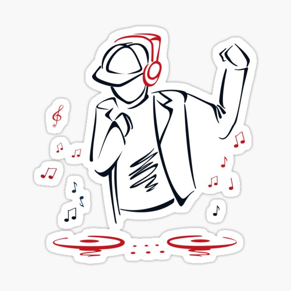 Man DJ Spinning The Decks Glossy Sticker