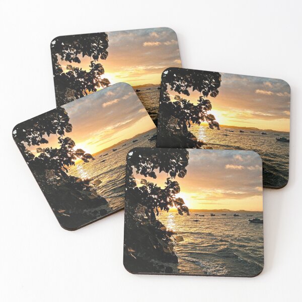 Item preview, Sunset Beach Bay Boats Seascape  designed and sold by Anna Lemos.