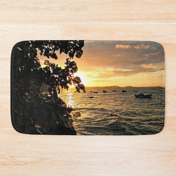 Item preview, Sunset Beach Bay Boats Seascape  designed and sold by Anna Lemos.