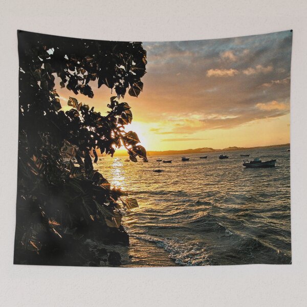 Item preview, Sunset Beach Bay Boats Seascape  designed and sold by Anna Lemos.