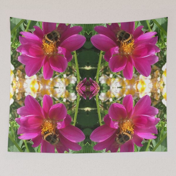Item preview, Divine Botanical: Bumblebees Zinging through the Cerise Zinnias designed and sold by RoseAromas.
