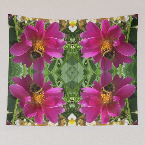 Item preview, Divine Botanical: Bumblebees Zinging through the Cerise Zinnias designed and sold by RoseAromas.