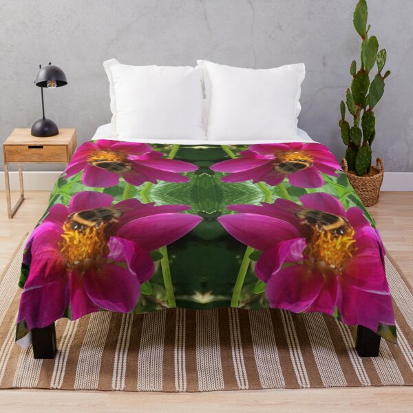 Item preview, Divine Botanical: Bumblebees Zinging through the Cerise Zinnias designed and sold by RoseAromas.