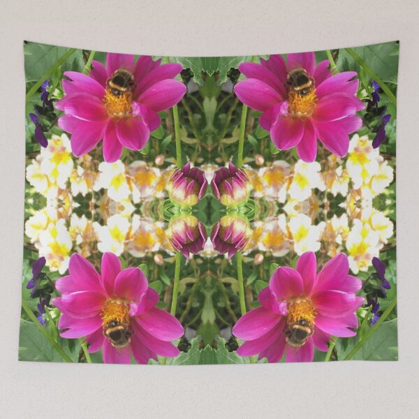 Item preview, Divine Botanical: Bumblebees Zinging through the Cerise Zinnias designed and sold by RoseAromas.