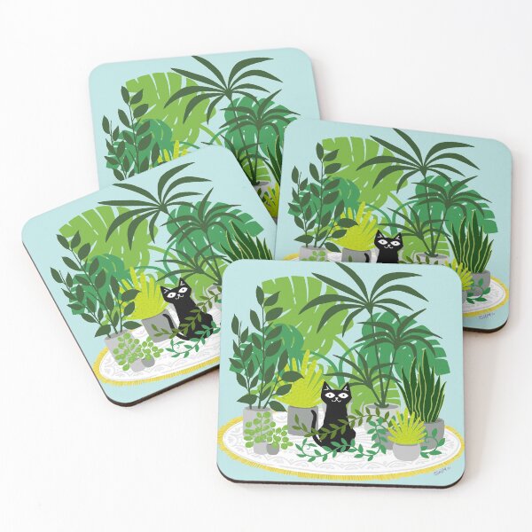 Item preview, Black Cat with Tropical Plants designed and sold by SamHoweMeow.