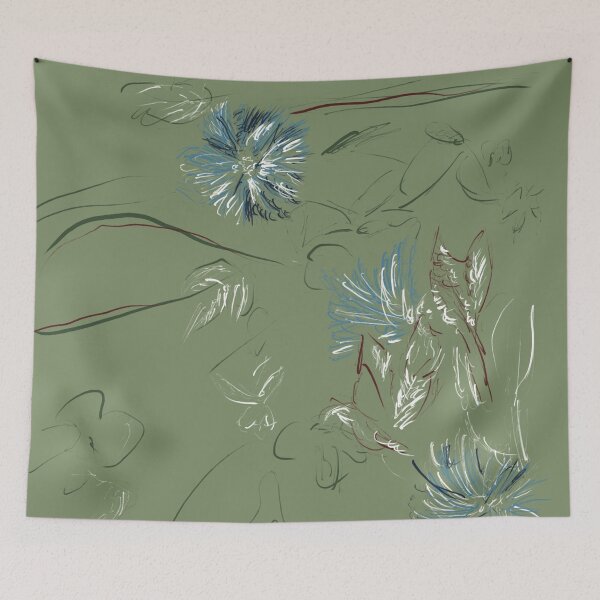 Item preview, Blue Flowers and Green Bush designed and sold by McCullenCreates.
