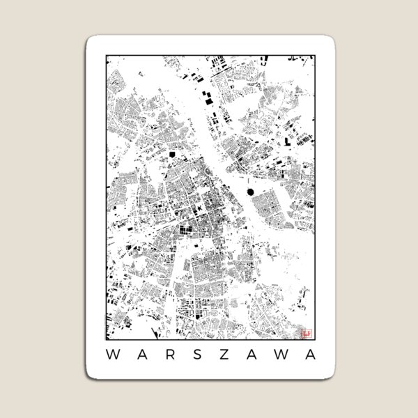 Warszawa Map Schwarzplan Only Buildings Urban Plan Magnet