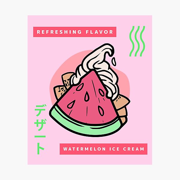Funny Retro 90's Japanese Kawaii Refreshing Flavor Watermelon Ice Cream Photographic Print