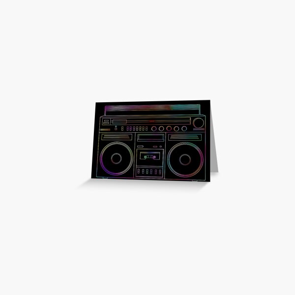 "Old School Retro Neon Outline Boombox " Greeting Card for Sale by