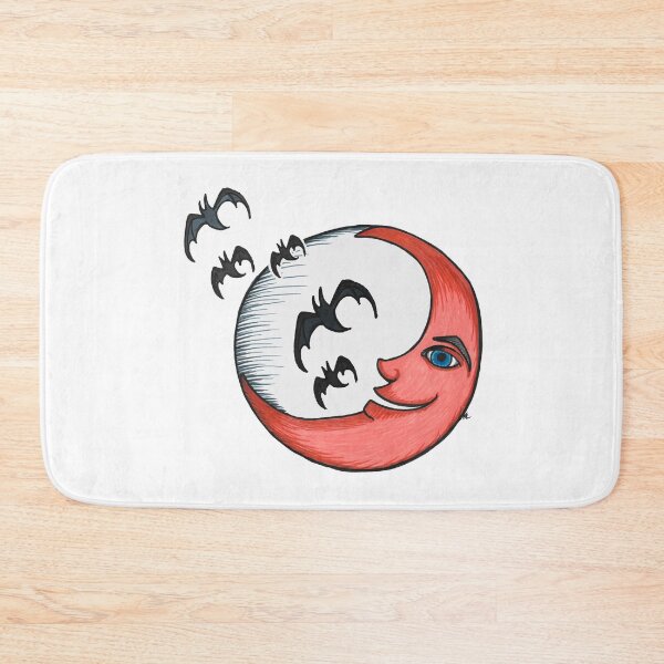 Item preview, Smiling Crescent Moon with Bats designed and sold by The White Bat.