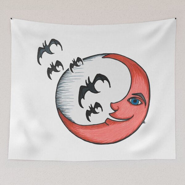 Item preview, Smiling Crescent Moon with Bats designed and sold by The White Bat.