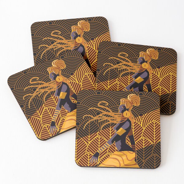 Item preview, african woman with long skirt and golden leaf decoration designed and sold by matintheworld ( delcarmat ).