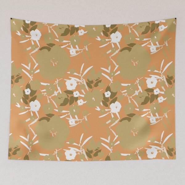 Item preview, Bold Blossoms - Khaki and White on Pale Coral designed and sold by AlteredAtelier.