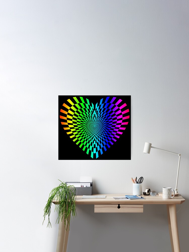 Heart Optical Illusion - Colorful Rainbow Abstract Op Art Poster for Sale  by LordAudes