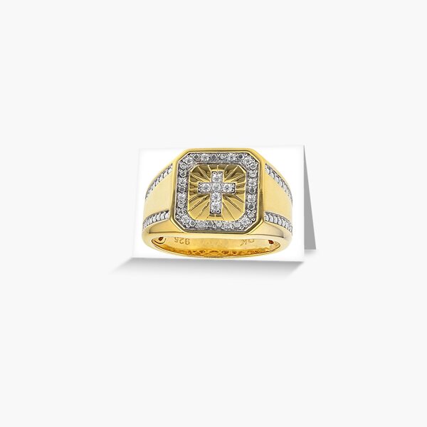 White Cubic Zirconia 18K Yellow Gold Over Sterling Silver Men&amp;#39;s Cross Ring 0.37ctw Greeting Card