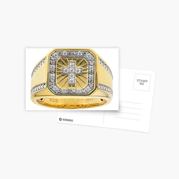 White Cubic Zirconia 18K Yellow Gold Over Sterling Silver Men&amp;#39;s Cross Ring 0.37ctw Postcard