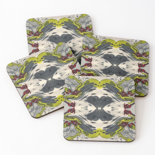 Item preview, Abstract Red Flower with Green Vine Suminagashi Print designed and sold by Akvauter.