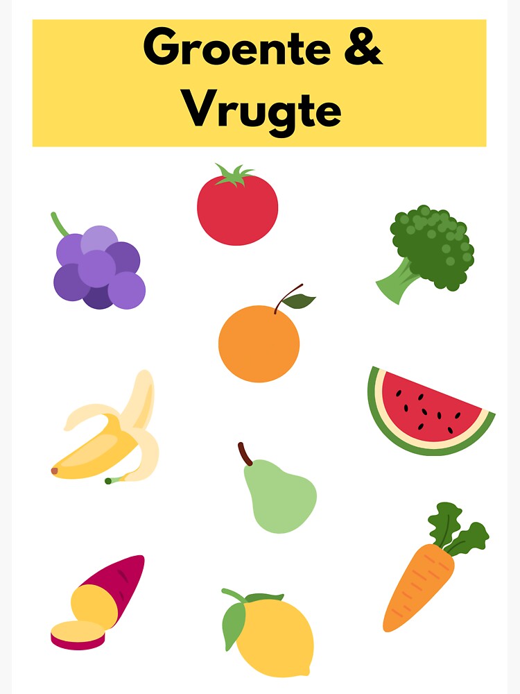 "Afrikaans poster for fruits and veggies" Sticker for Sale by
