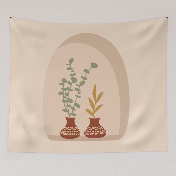 Aperçu de l'œuvre Poteries et feuilles sur la fenêtre créée et vendue par ArunikaPrints.