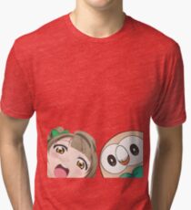 Kotori and Rowlet cornerface Tri-blend T-Shirt