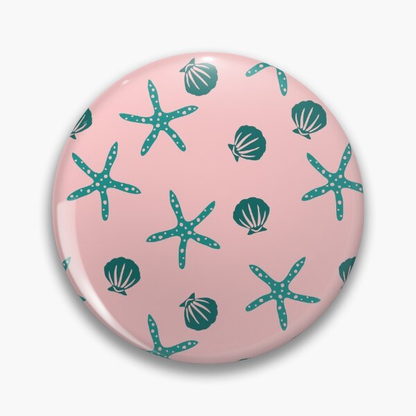 Item preview, Green stars and shells on pink background - Pattern designed and sold by Charlotte Lorge.