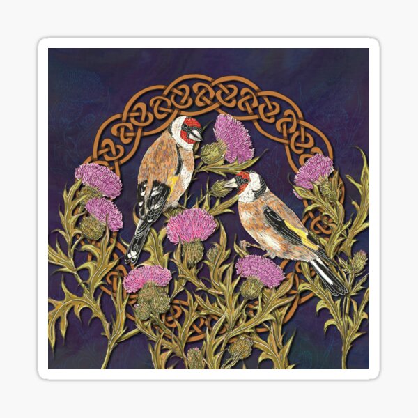 Goldfinches & Thistles Celtic Knotwork Sticker
