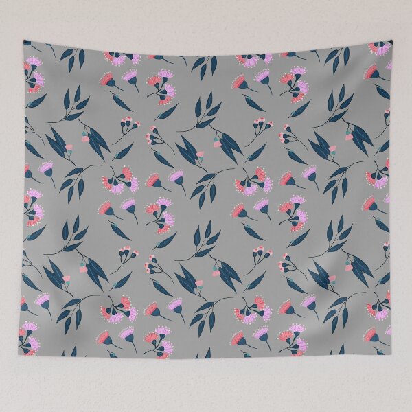 Item preview, Pink Purple Flowers And Leaves Pattern - Grey / Gray designed and sold by Sajuade.