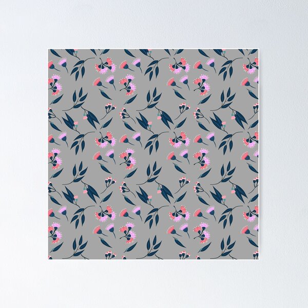 Aperçu de l'œuvre Motif Fleurs Et Feuilles Pourpres Roses - Gris / Gris créée et vendue par Sajuade.