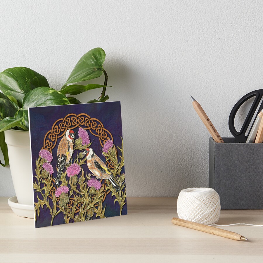 Goldfinches & Thistles Celtic Knotwork Art Board Print