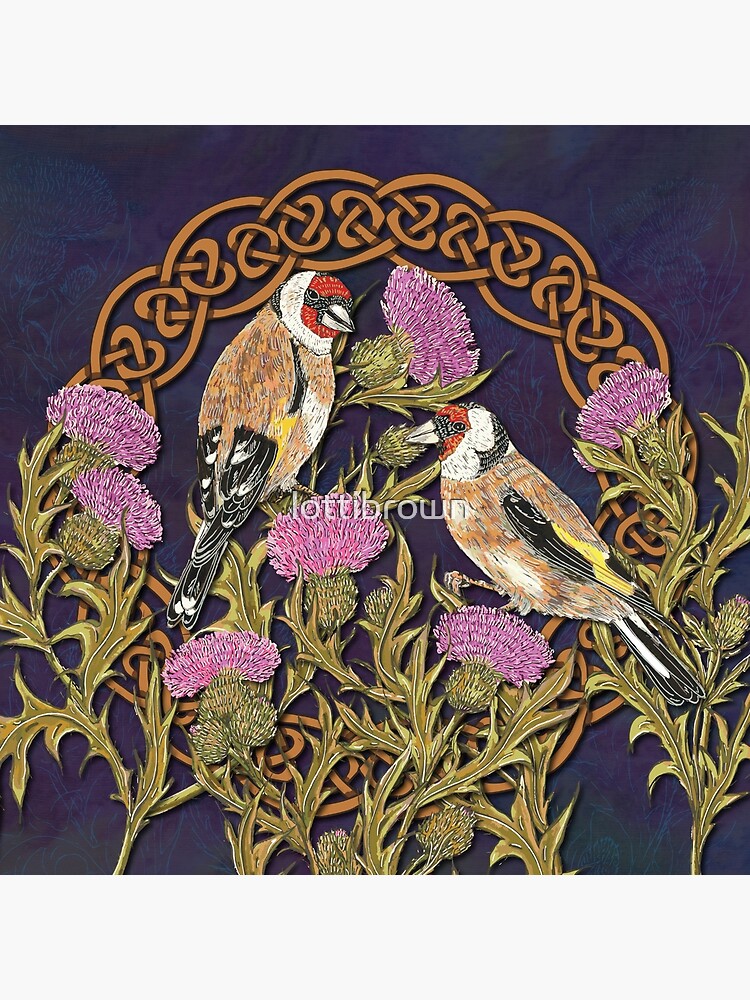 Goldfinches & Thistles Celtic Knotwork by lottibrown