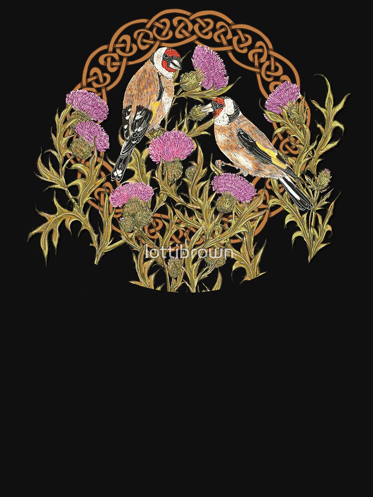 Goldfinches & Thistles Celtic Knotwork by lottibrown